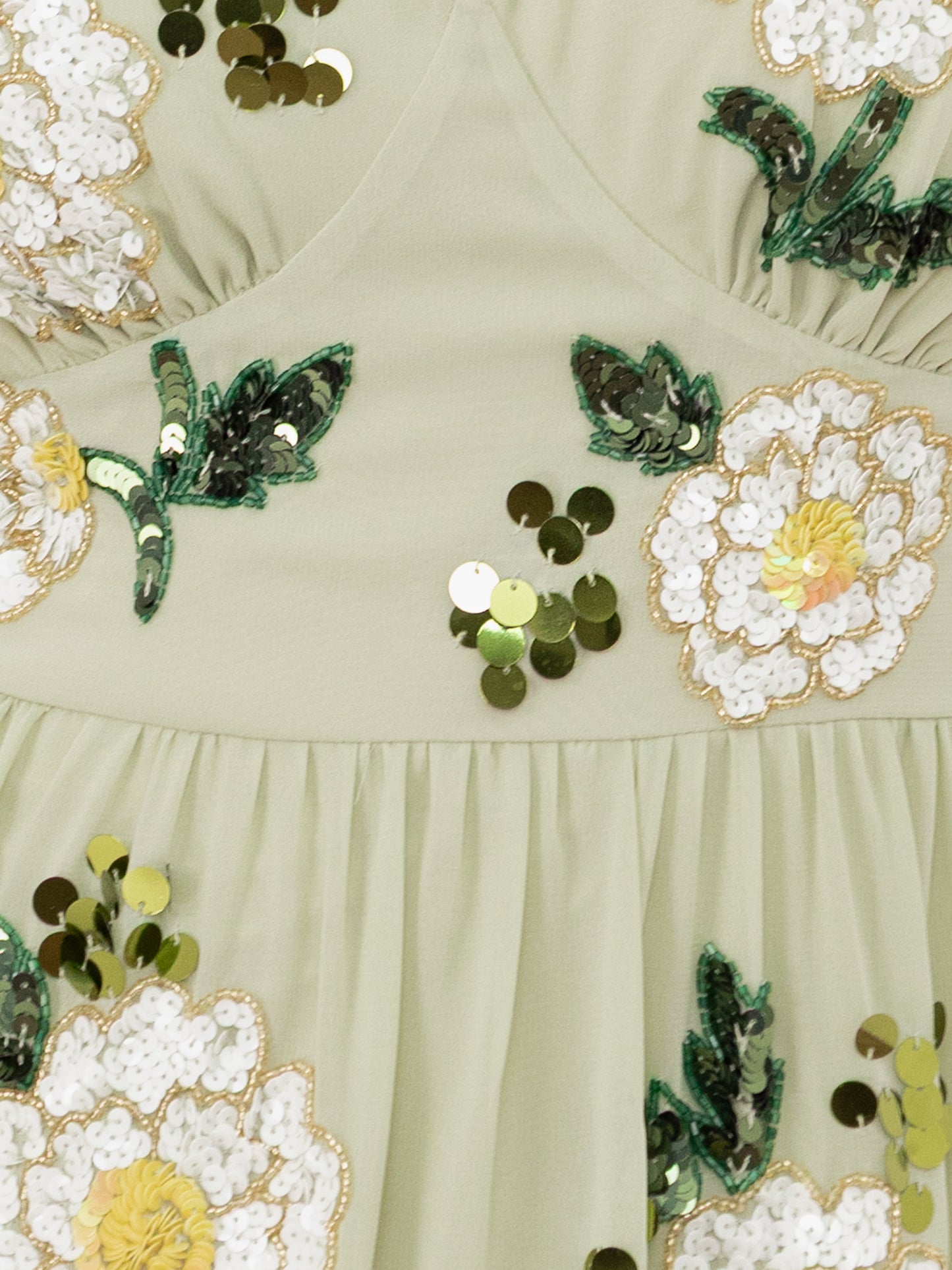 Maya Meadow Green Embellished Keyhole Detail Tiered Midaxi Dress