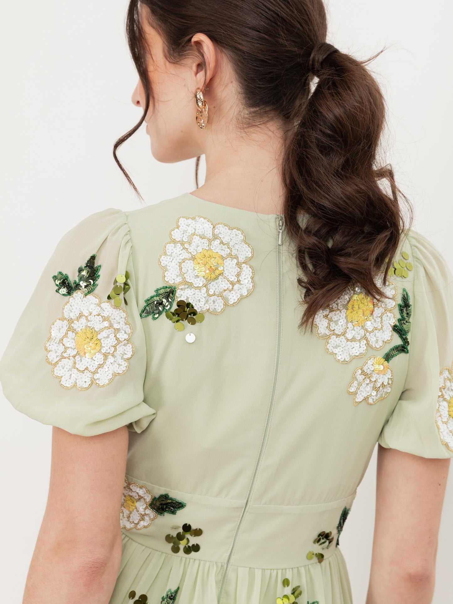 Maya Meadow Green Embellished Keyhole Detail Tiered Midaxi Dress
