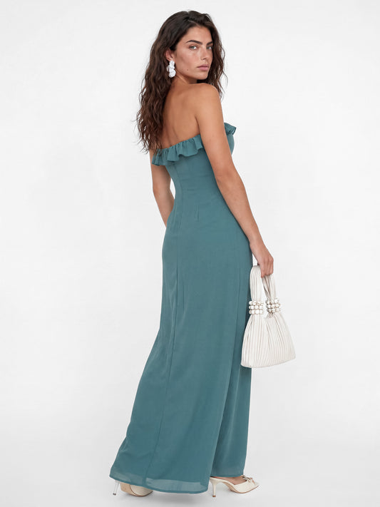 Maya Turquoise Floral Embroidered Bandeau Maxi Dress