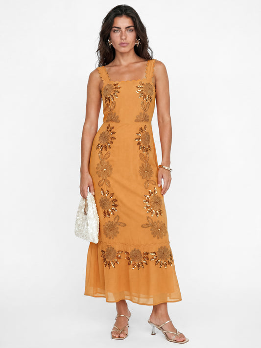 Maya Amber Embellished Square Neck Strappy Midaxi Dress