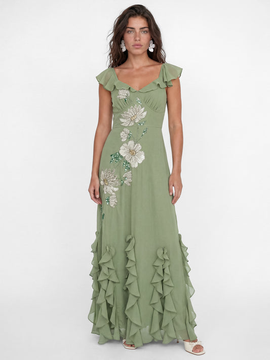 Maya Faux Wrap Maxi Dress with Gold Foil and Corsage Detail Maya Deluxe Maya Faux Wrap Maxi Dress with Gold Foil and Corsage Detail Maya Deluxe