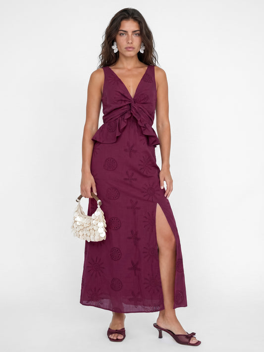 Maya Deep Pink Twist Front Broderie Midaxi Dress