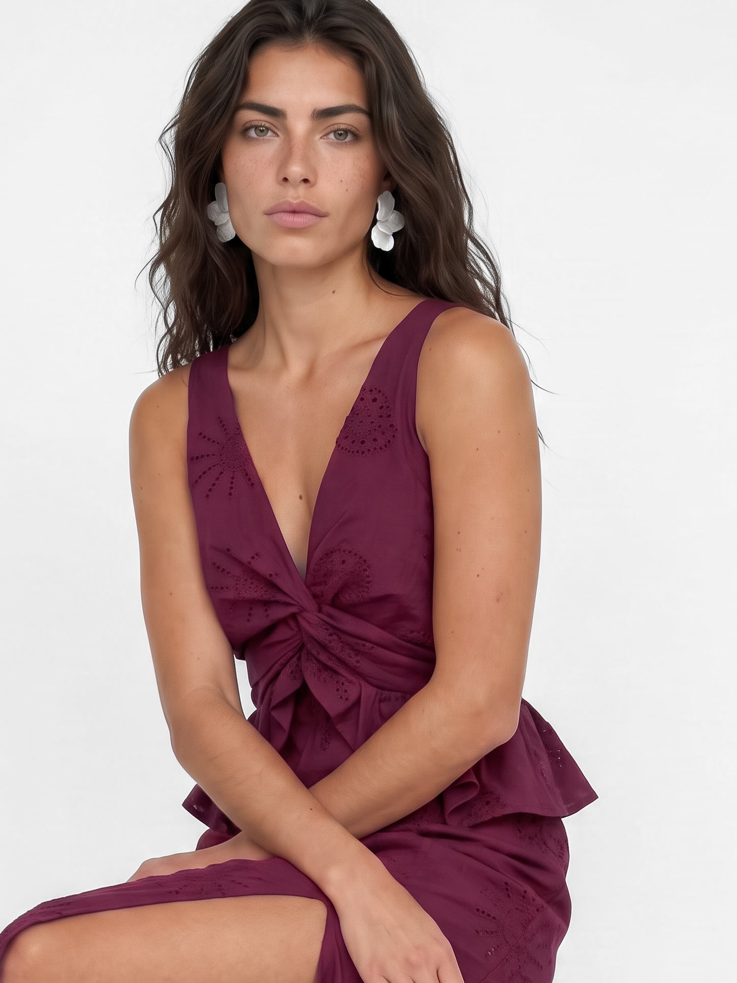 Maya Deep Pink Twist Front Broderie Midaxi Dress