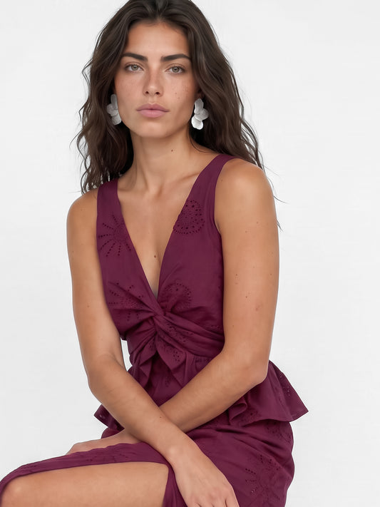 Maya Deep Pink Twist Front Broderie Midaxi Dress