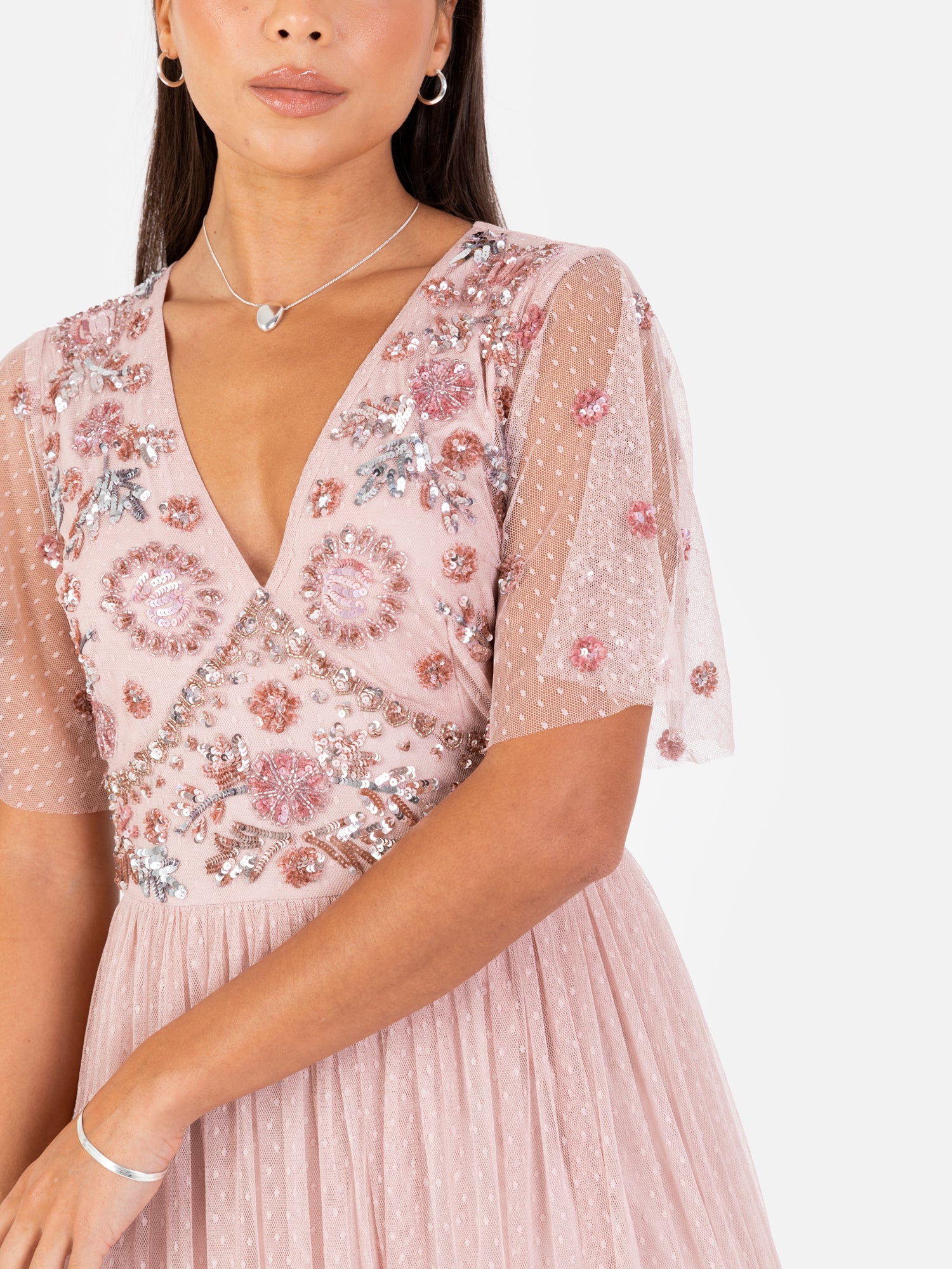 Maya Blush Floral Embellished Spot Mesh Maxi Dress Maya Deluxe Maya Blush Floral Embellished Spot Mesh Maxi Dress Maya Deluxe