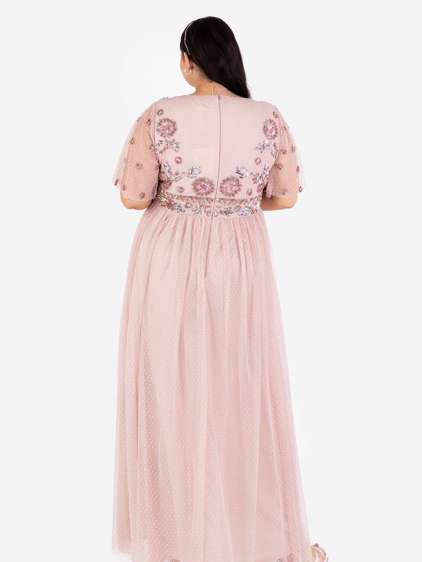 Maya Blush Floral Embellished Spot Mesh Maxi Dress – Maya Deluxe