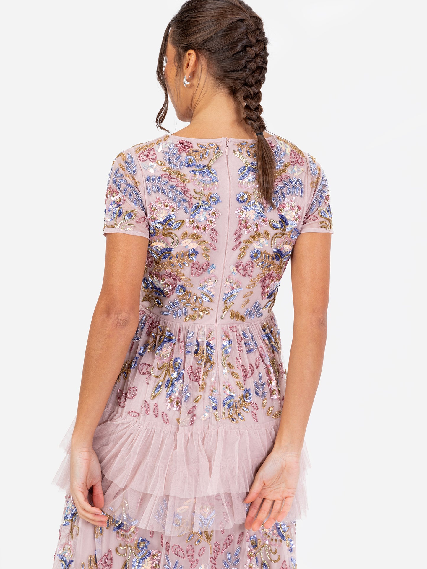 Maya Pink Embellished V Neck Tiered Maxi Dress