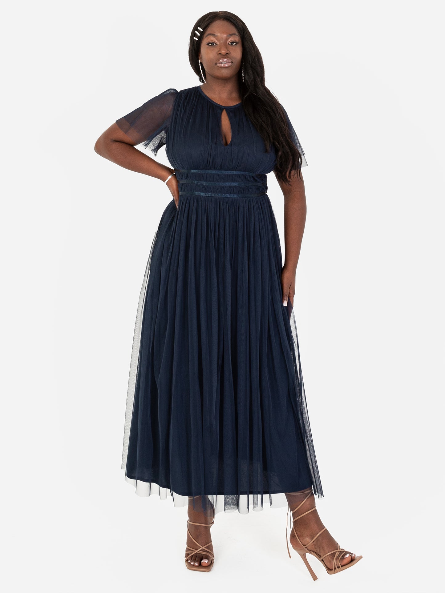 Anaya with Love Recycled Navy Midaxi Dress with Keyhole Detail