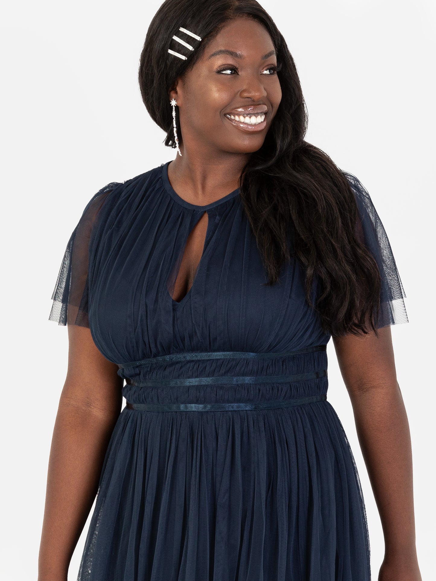 Anaya with Love Recycled Navy Midaxi Dress with Keyhole Detail