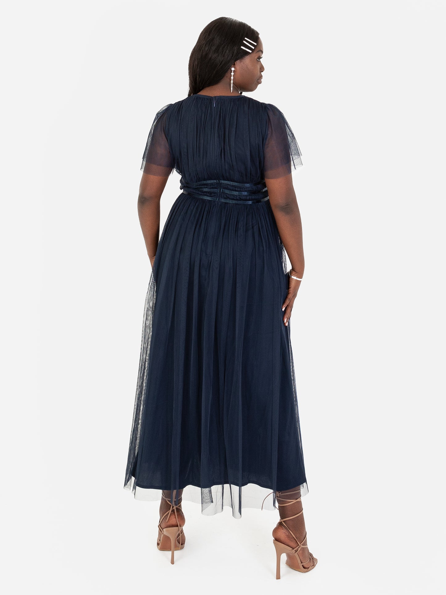 Anaya with Love Recycled Navy Midaxi Dress with Keyhole Detail