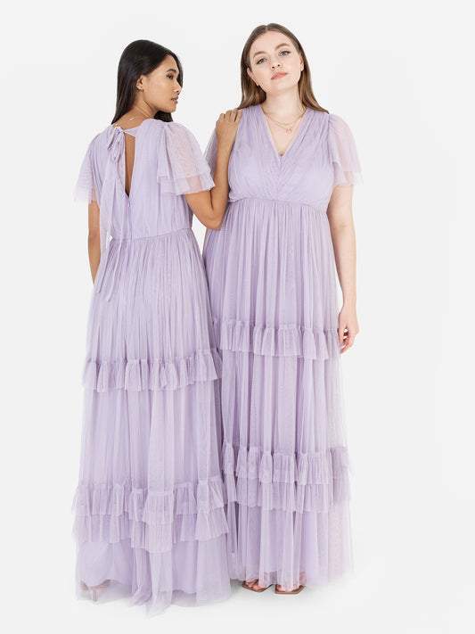 Anaya With Love Recycled Lilac Ruffle Maxi Dress with Keyhole Detail