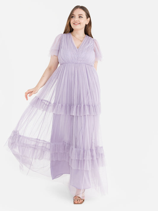 Anaya With Love Recycled Lilac Ruffle Maxi Dress with Keyhole Detail