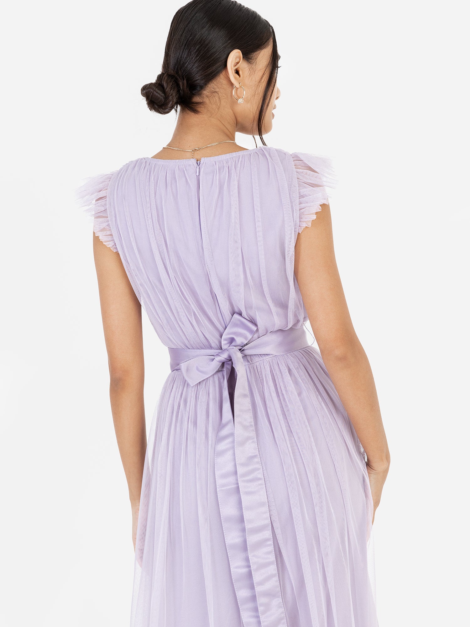 sheer panelled draped midaxi dress in dusty lilac Georgia Mesh Midaxi Dress Lilac | Wedding Guest Dress