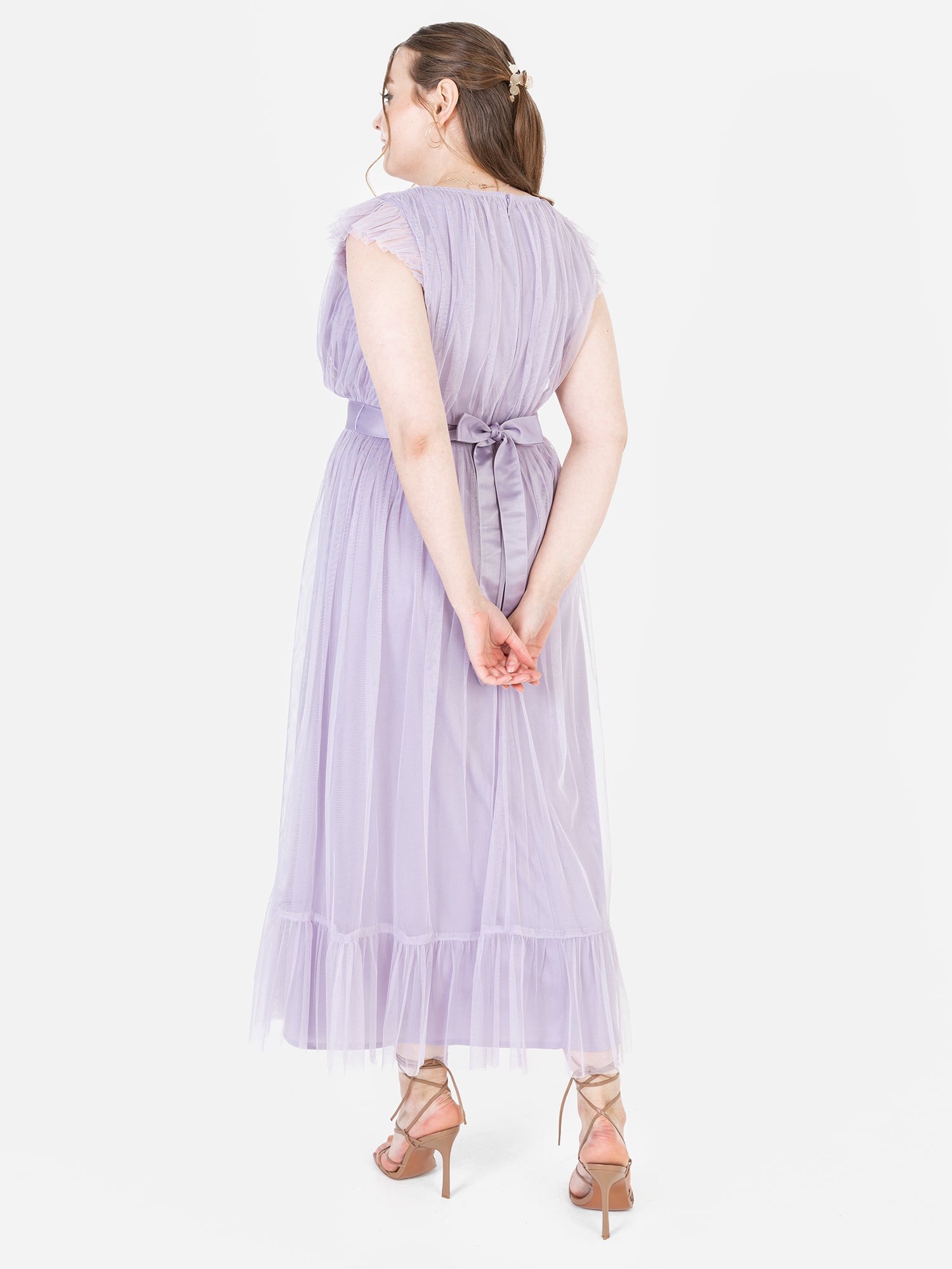 sheer panelled draped midaxi dress in dusty lilac S Lavender Sheer Organza Maxi Dress