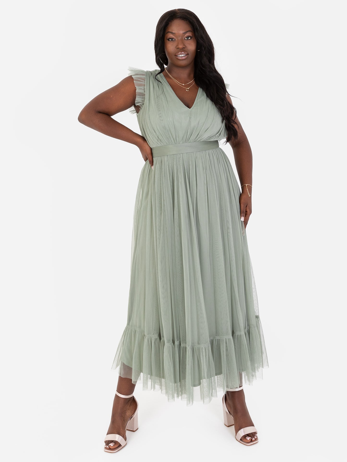 Anaya With Love Recycled Frosty Green Midaxi Dress with Sash Belt