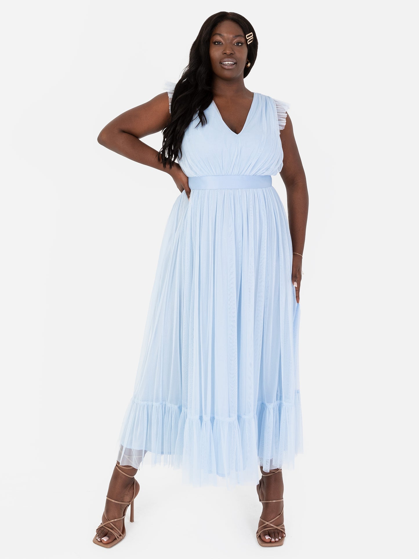 Anaya With Love Recycled Light Blue Midaxi Dress with Sash Belt