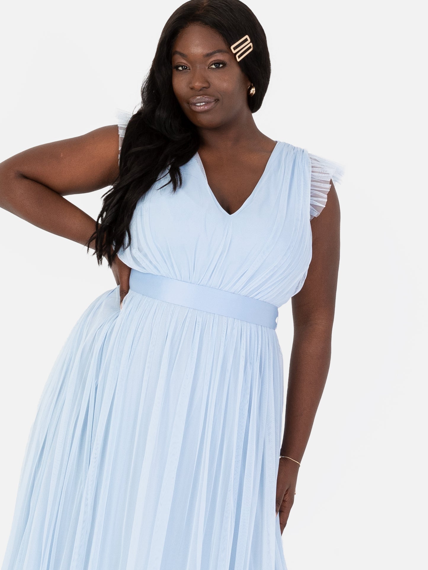 Anaya With Love Recycled Light Blue Midaxi Dress with Sash Belt