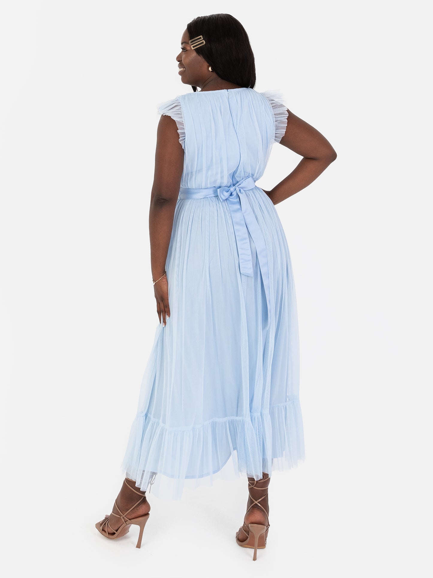 Anaya With Love Recycled Light Blue Midaxi Dress with Sash Belt
