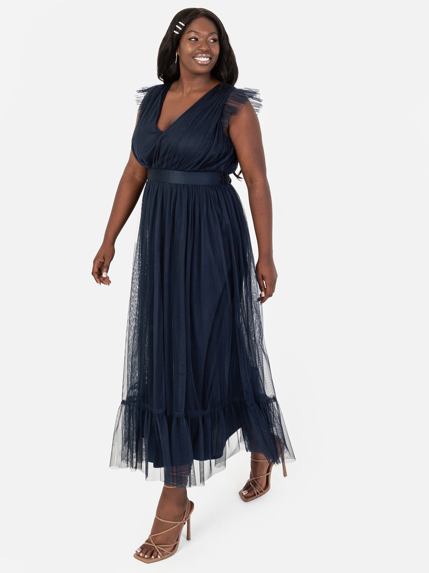 Anaya With Love Recycled Navy Midaxi Dress with Sash Belt