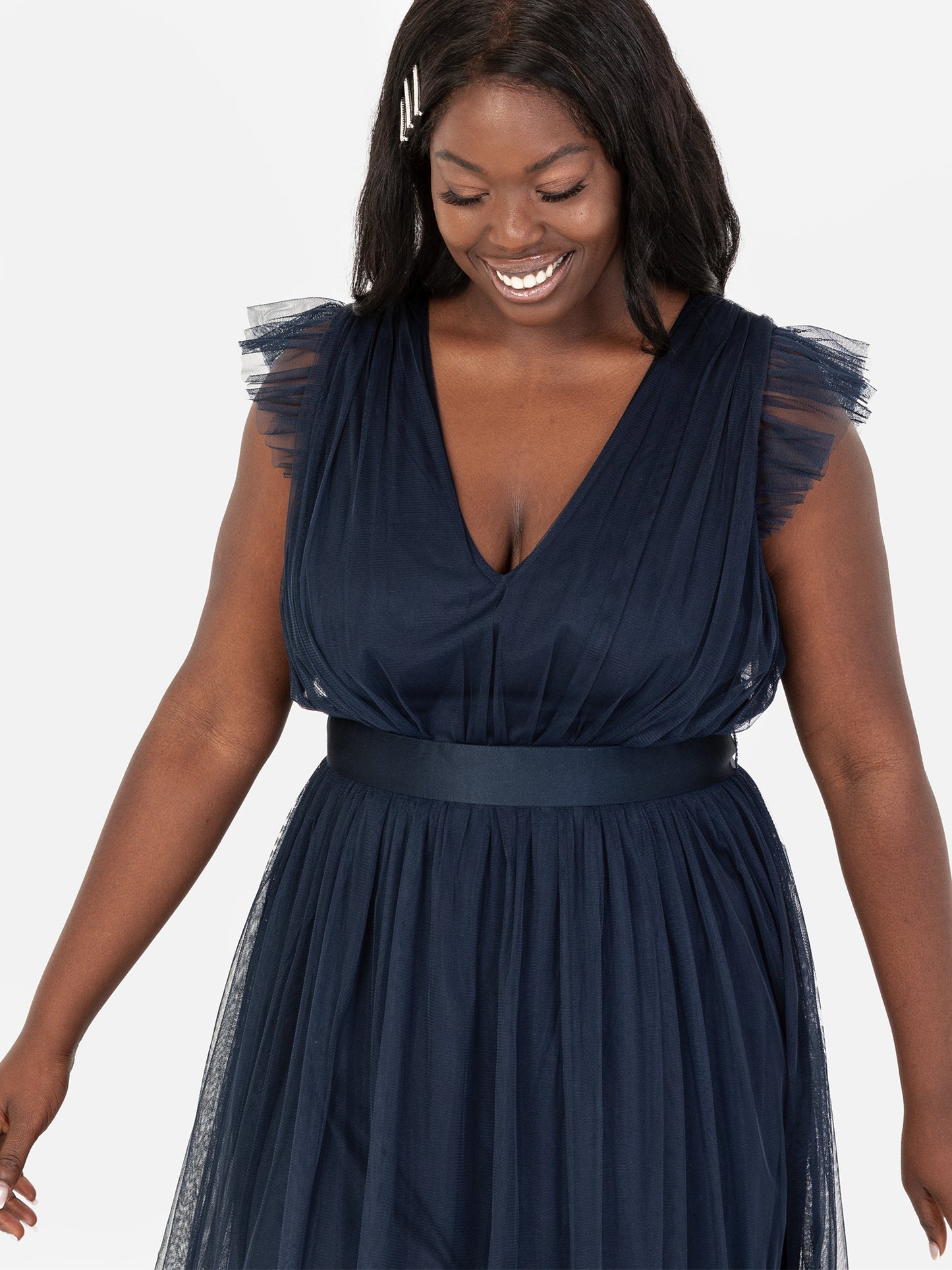 Anaya With Love Recycled Navy Midaxi Dress with Sash Belt