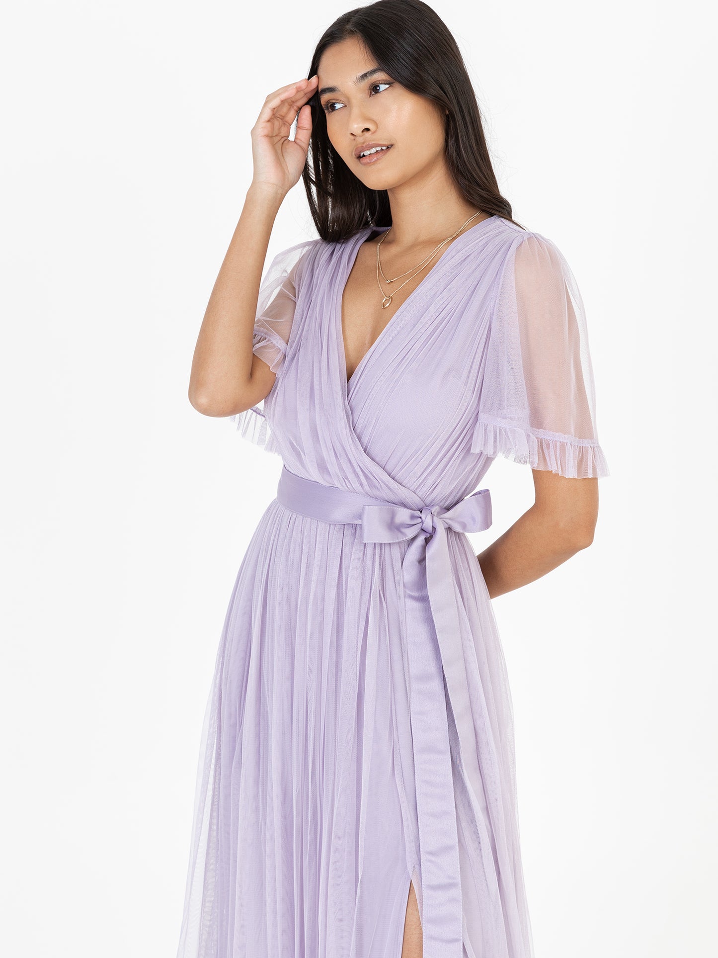 Anaya With Love Dusty Lilac Faux Wrap Maxi Dress with Sash Belt