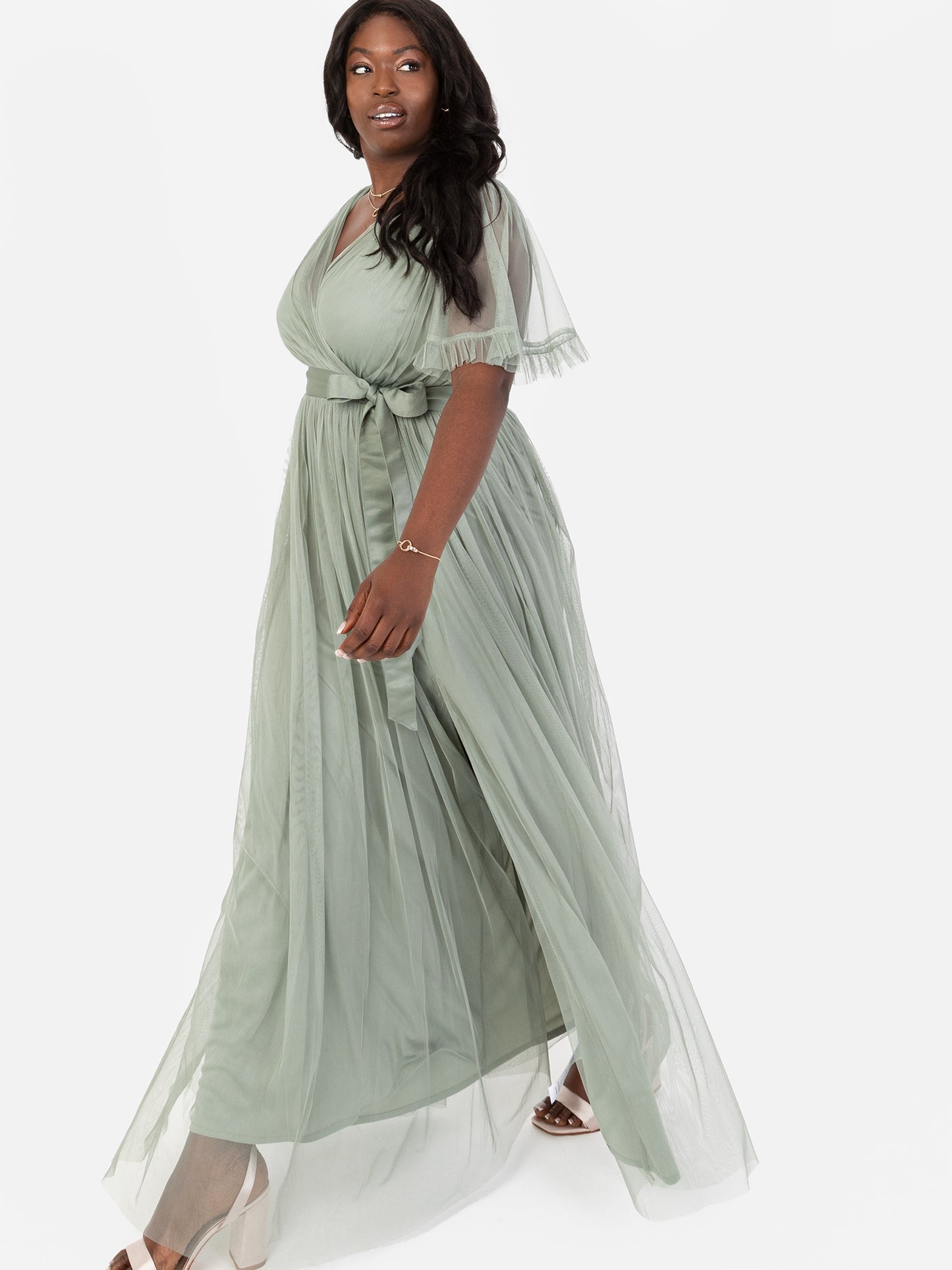 Anaya With Love Recycled Frosty Green Faux Wrap Maxi Dress With Sash Belt