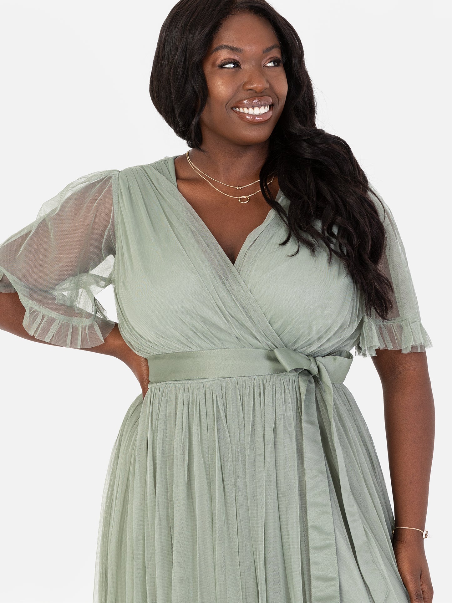 Anaya With Love Recycled Frosty Green Faux Wrap Maxi Dress With Sash Belt