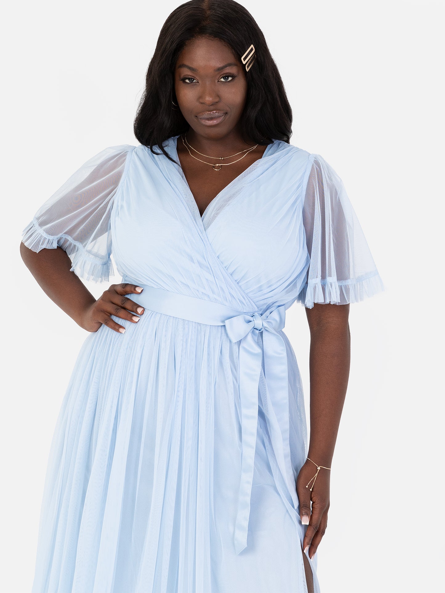 Anaya With Love Recycled Light Blue Faux Wrap Maxi Dress with Sash Belt