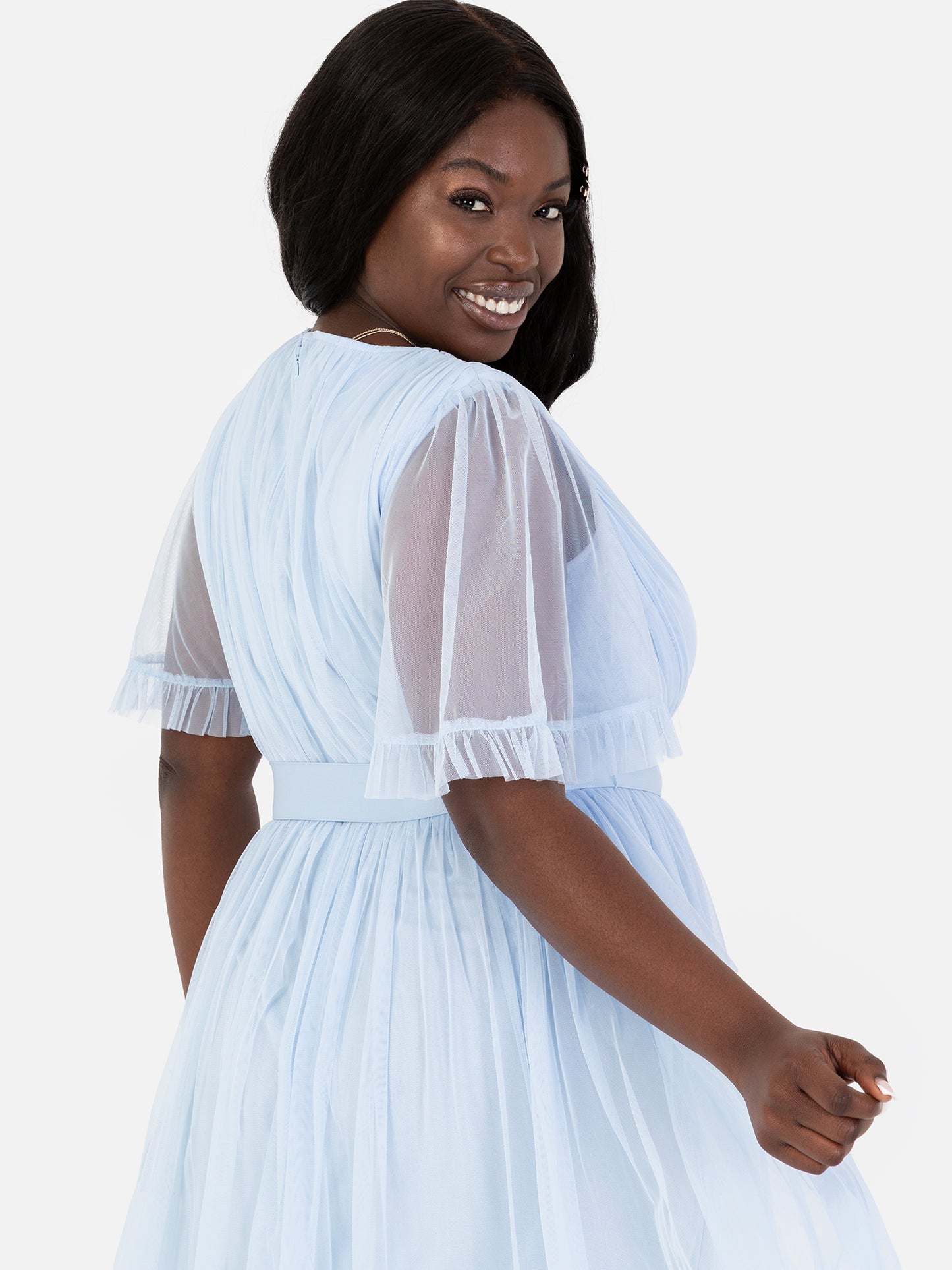 Anaya With Love Recycled Light Blue Faux Wrap Maxi Dress with Sash Belt