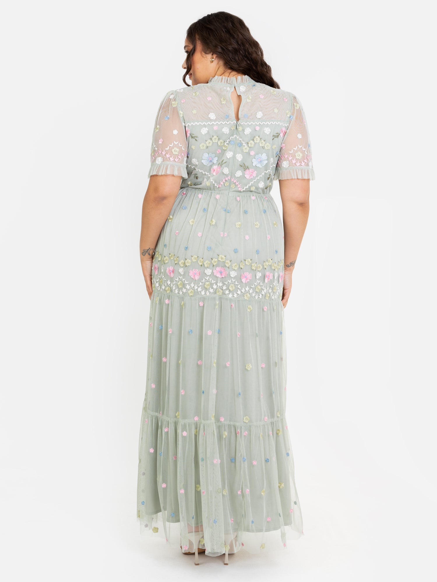 Maya Floral Embroidered High Neck & Short Sleeve Maxi Dress Maya Deluxe Maya Floral Embroidered High Neck & Short Sleeve Maxi Dress Maya Deluxe