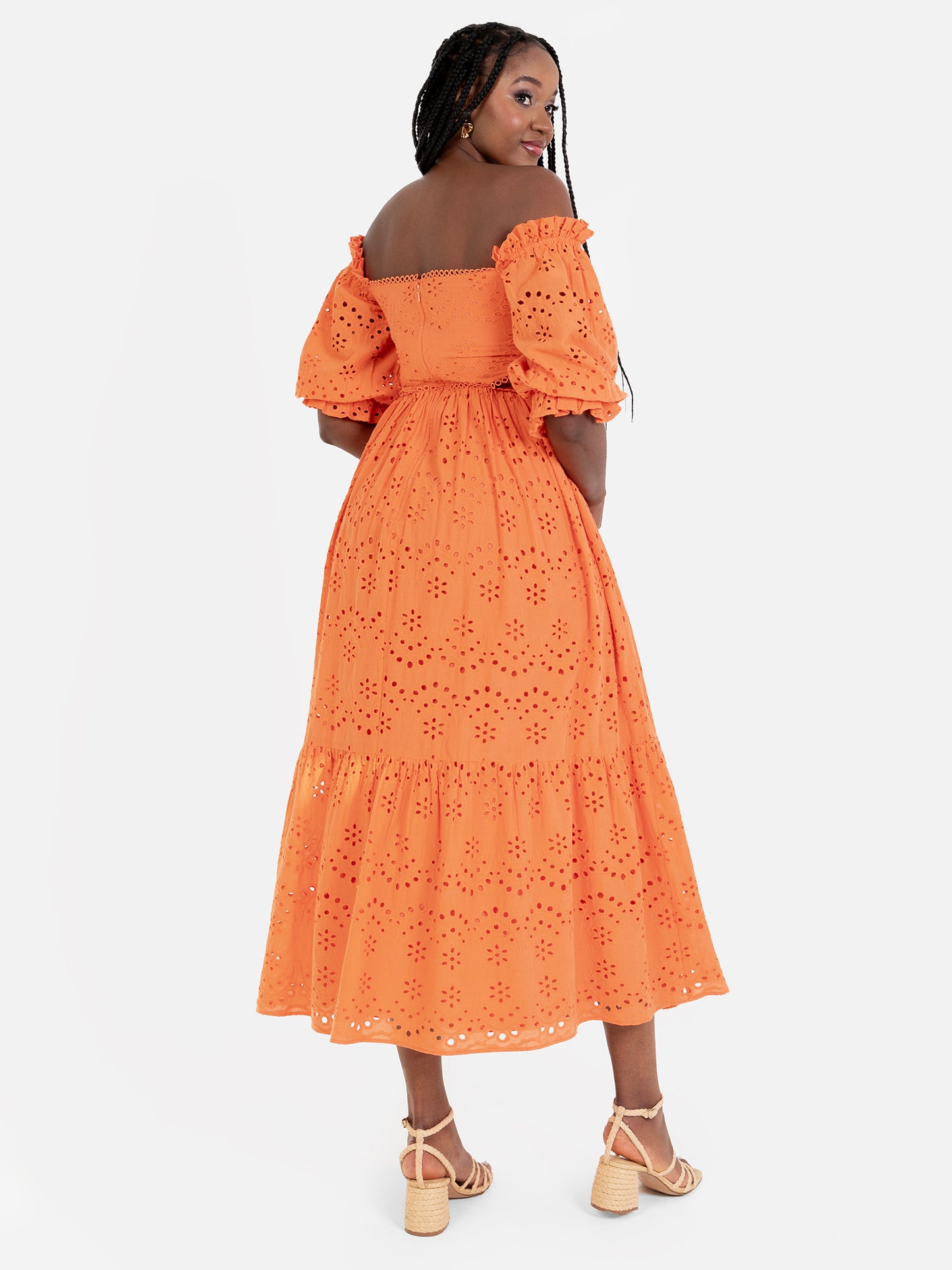 Maya Orange Broderie Cut Out Waist Midaxi Dress