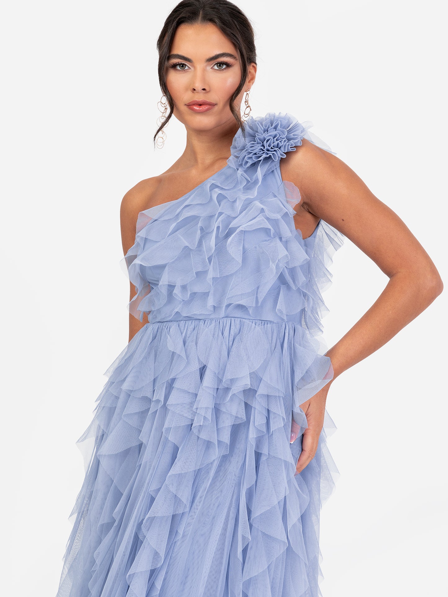 Anaya With Love Recycled Blue Waterfall One Shoulder Maxi Dress