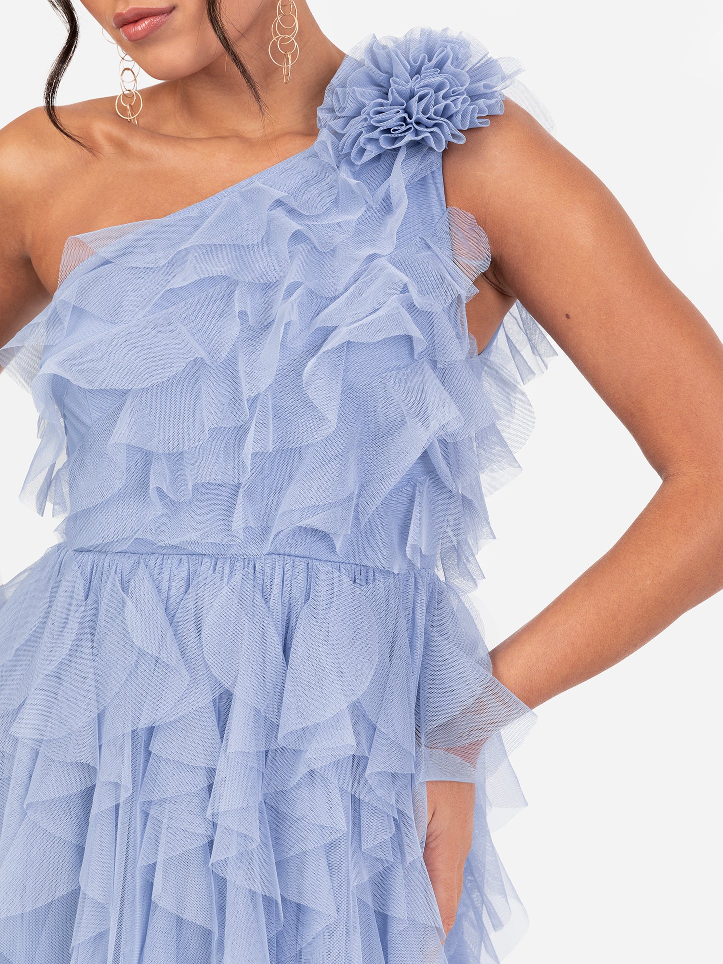 Anaya With Love Recycled Blue Waterfall One Shoulder Maxi Dress