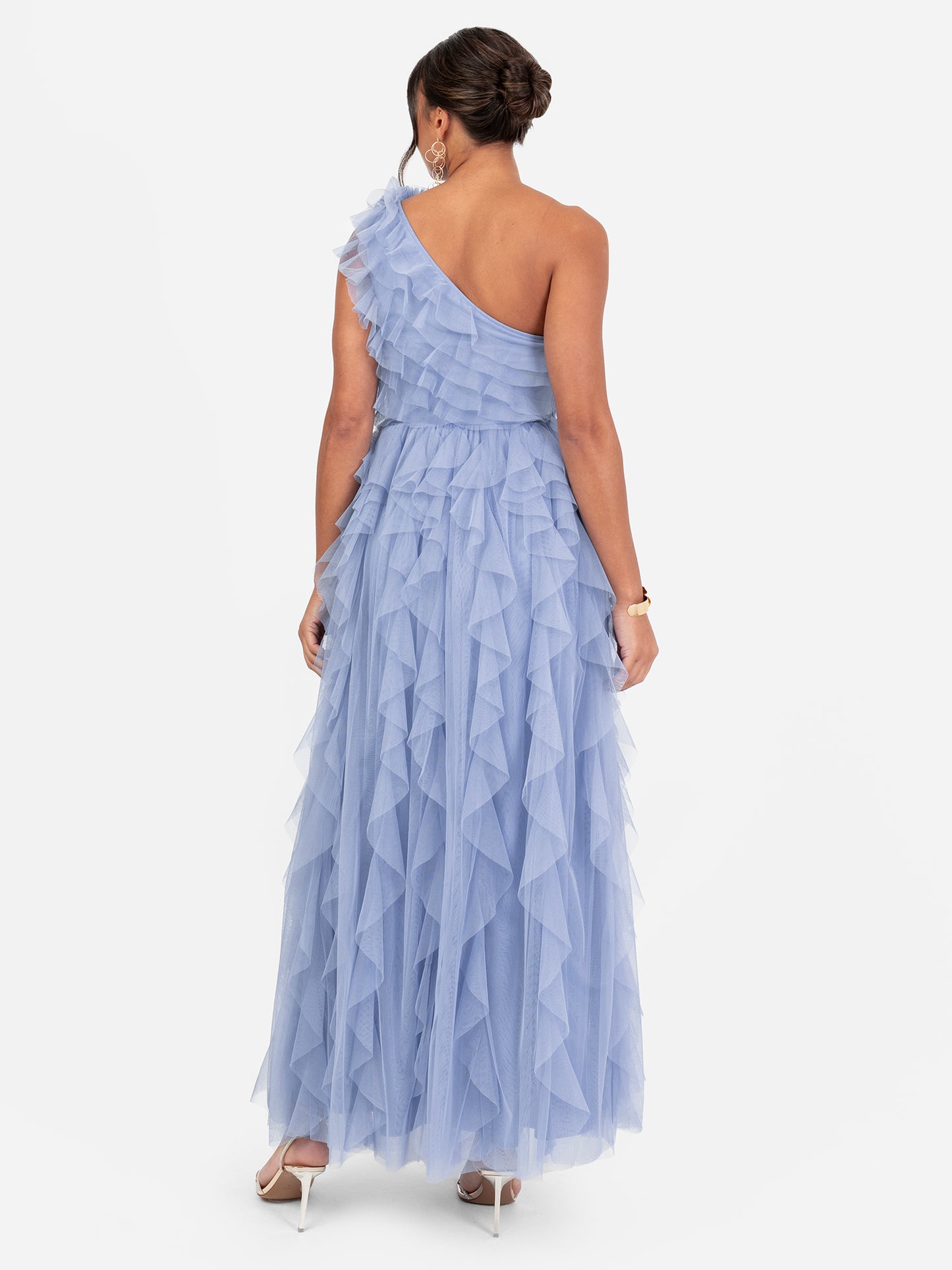 Anaya With Love Recycled Blue Waterfall One Shoulder Maxi Dress