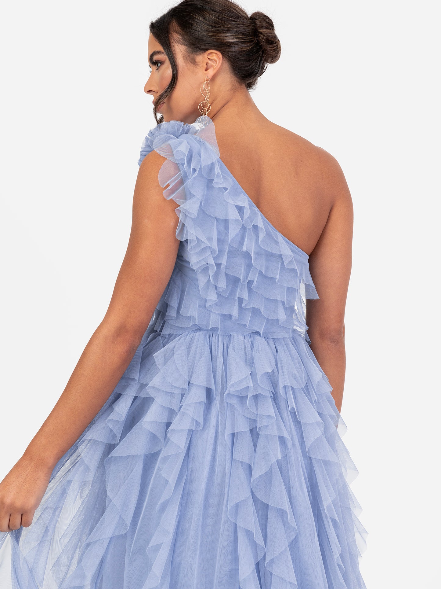 Anaya With Love Recycled Blue Waterfall One Shoulder Maxi Dress