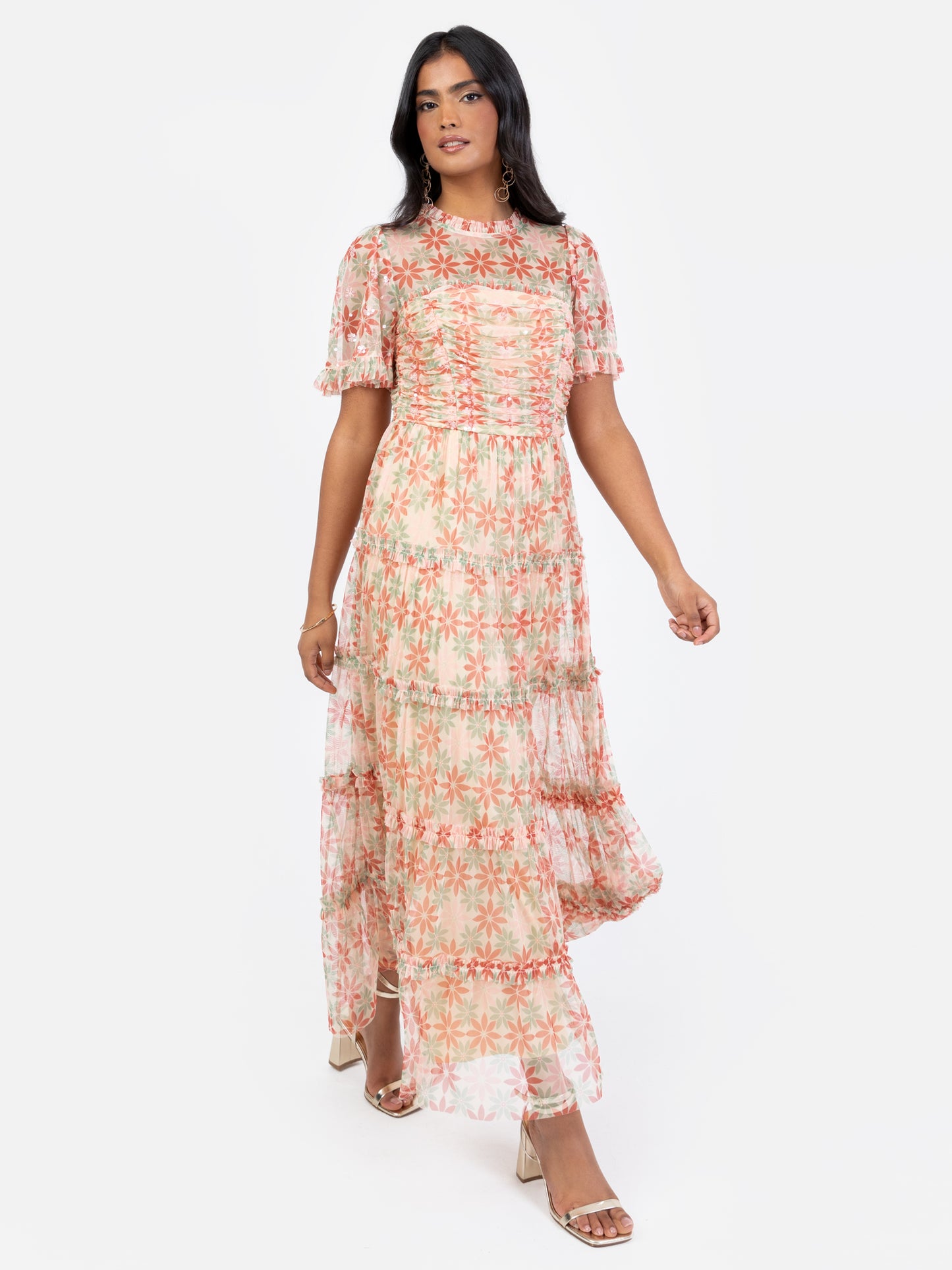 Anaya With Love Recycled Floral Print Gathered Midaxi Dress with Sequin Detail