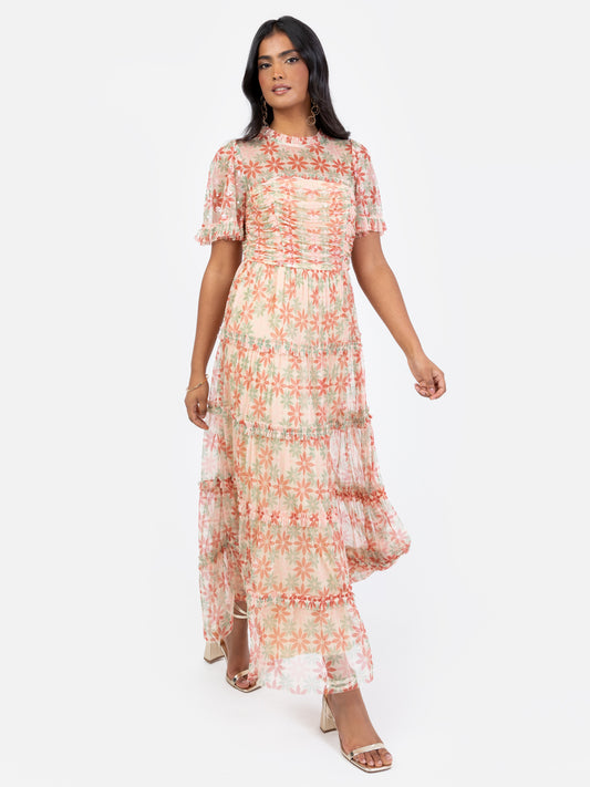 Anaya With Love Recycled Floral Print Gathered Midaxi Dress with Sequin Detail