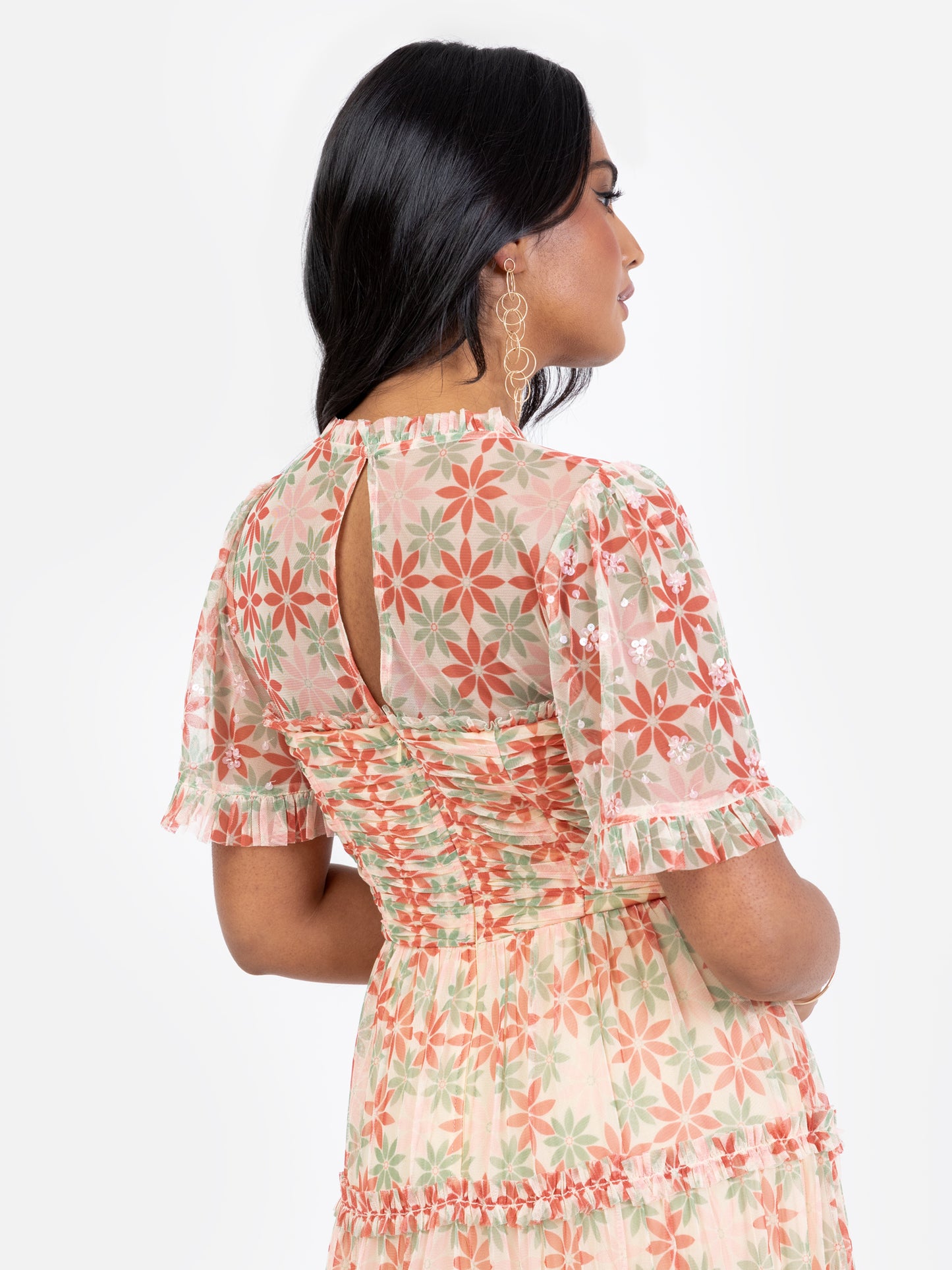 Anaya With Love Recycled Floral Print Gathered Midaxi Dress with Sequin Detail