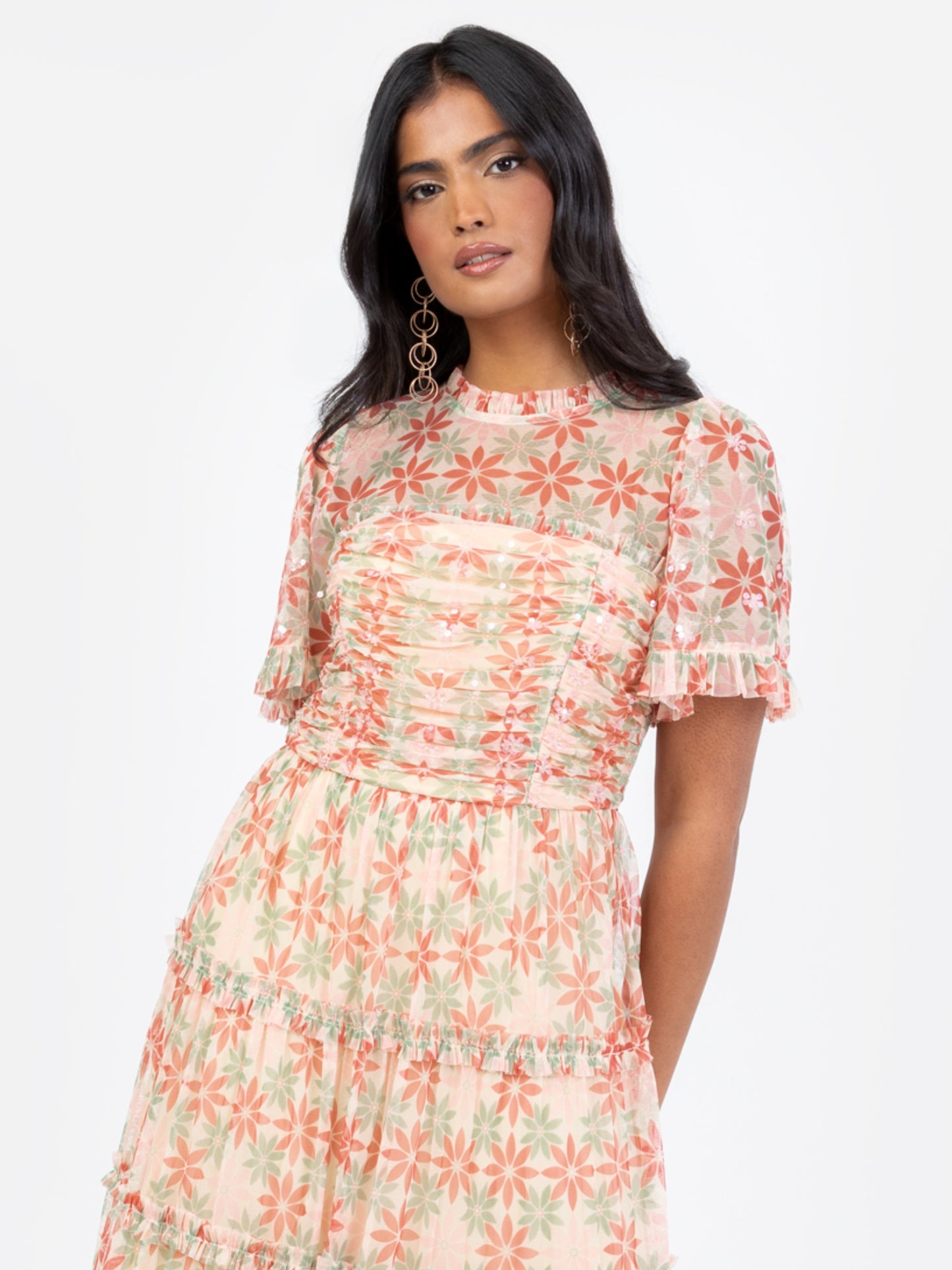 Anaya With Love Recycled Floral Print Gathered Midaxi Dress with Sequin Detail