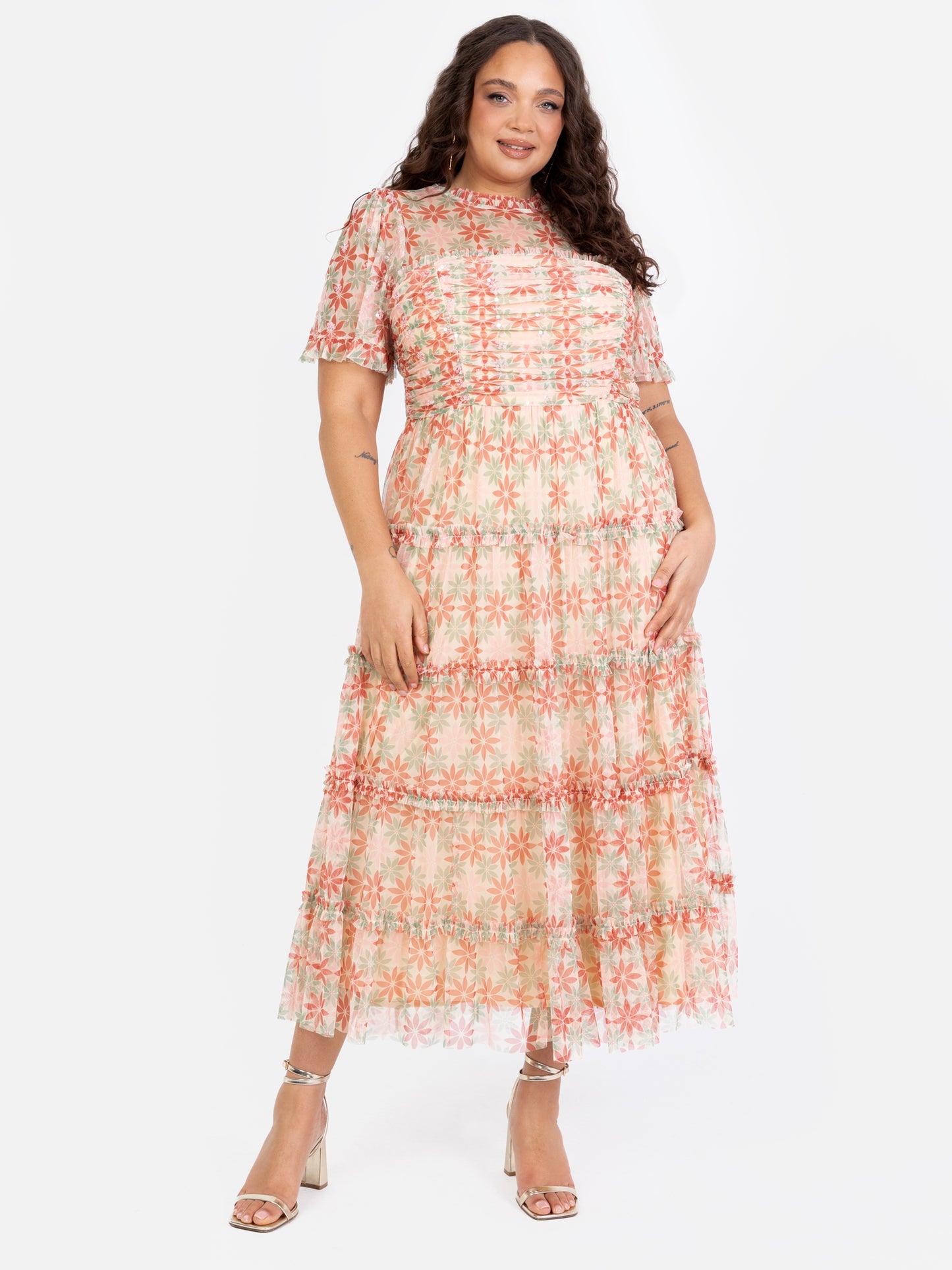 Anaya With Love Recycled Floral Print Gathered Midaxi Dress with Sequin Detail