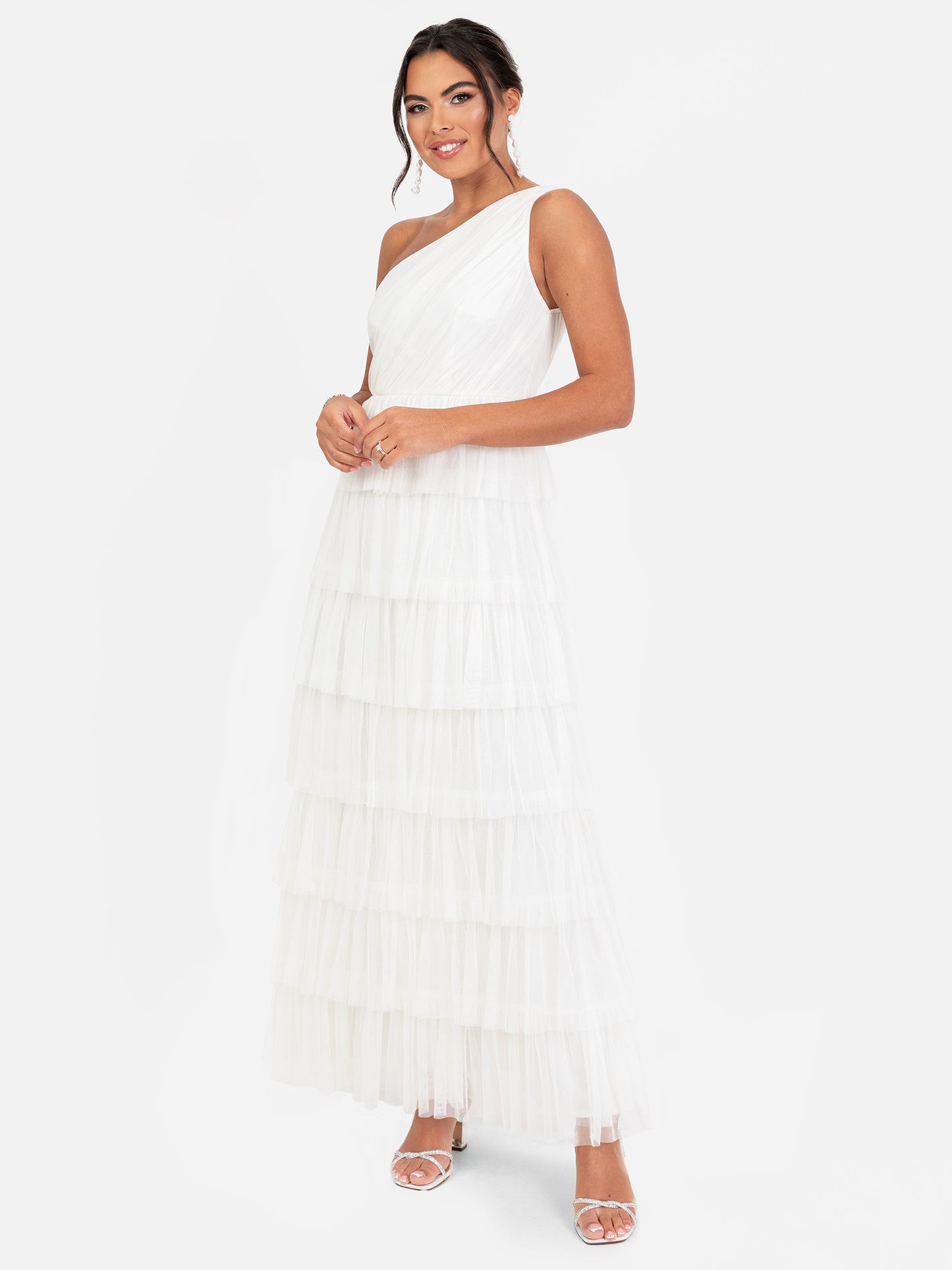 Anaya With Love Recycled White One Shoulder Ruffle Maxi Dress
