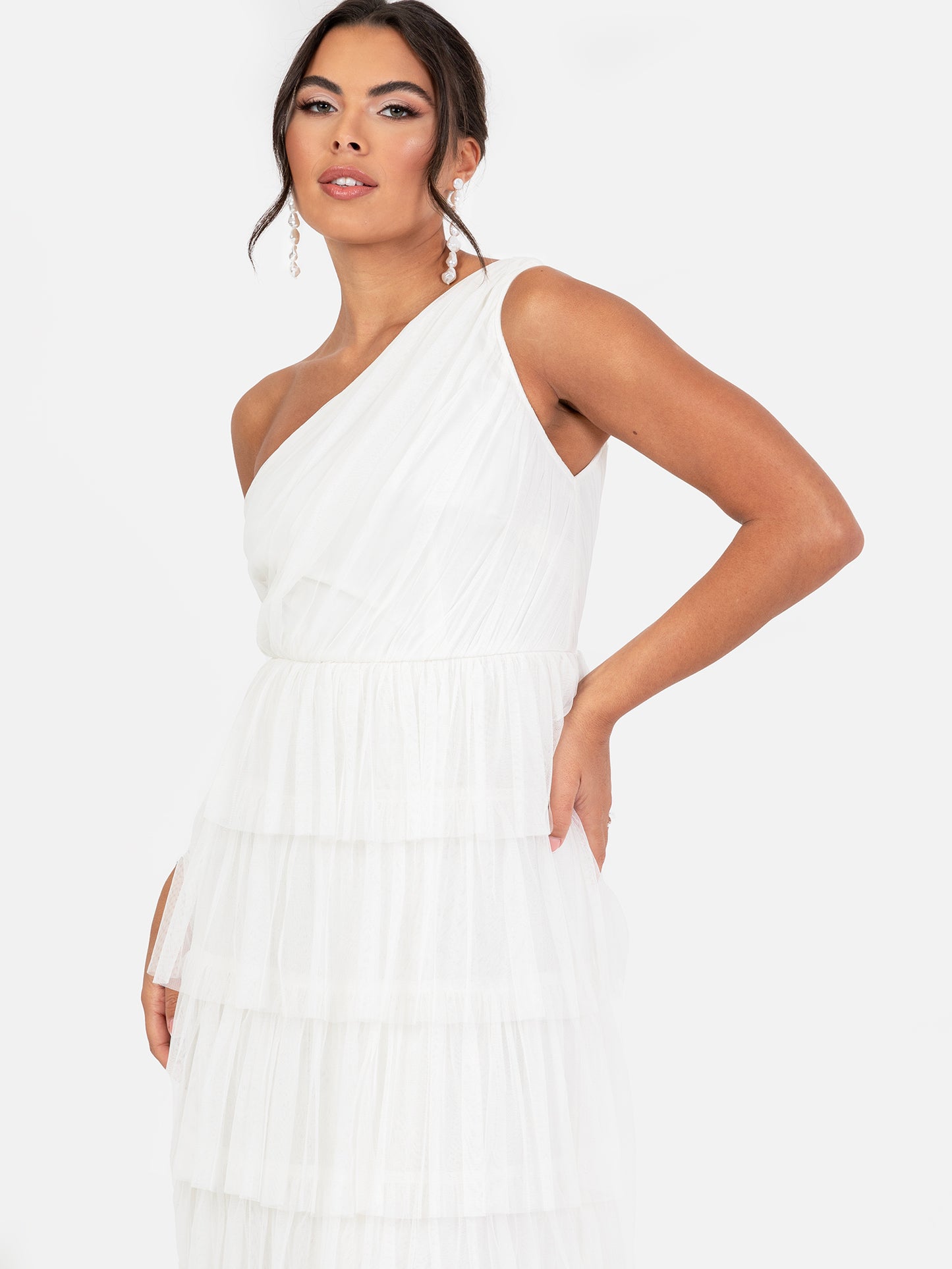 Anaya With Love Recycled White One Shoulder Ruffle Maxi Dress