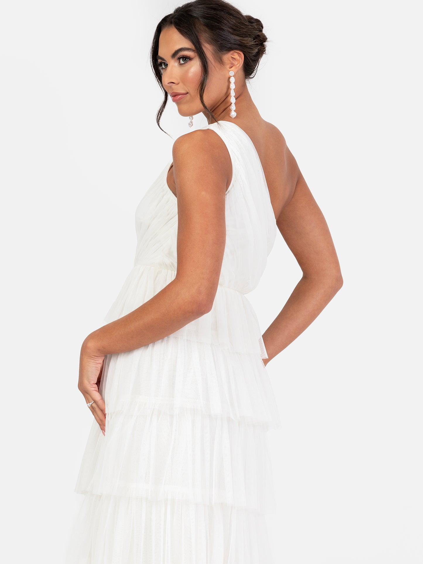 Anaya With Love Recycled White One Shoulder Ruffle Maxi Dress