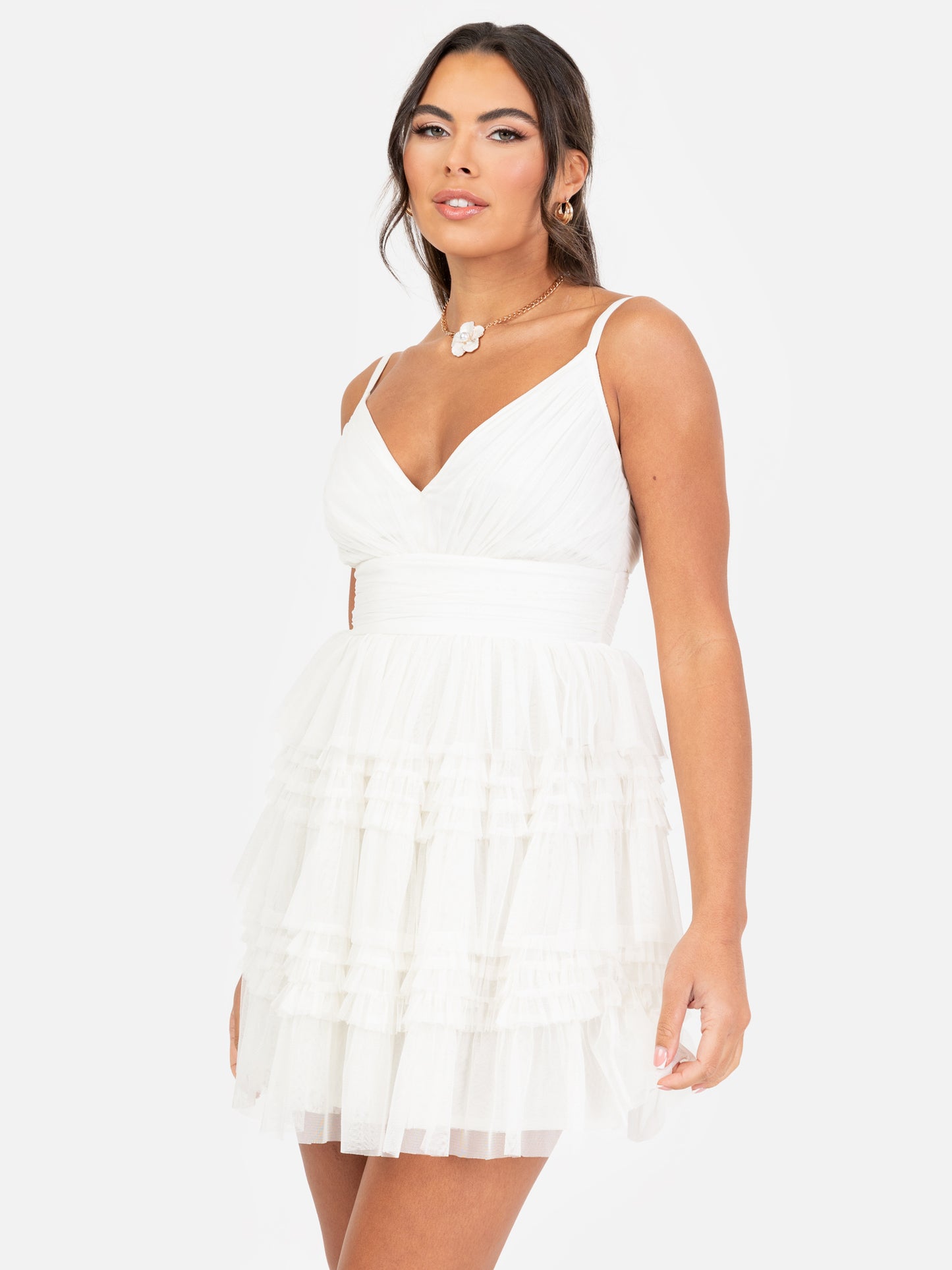 Anaya With Love Recycled White Ruffle Cami Mini Dress