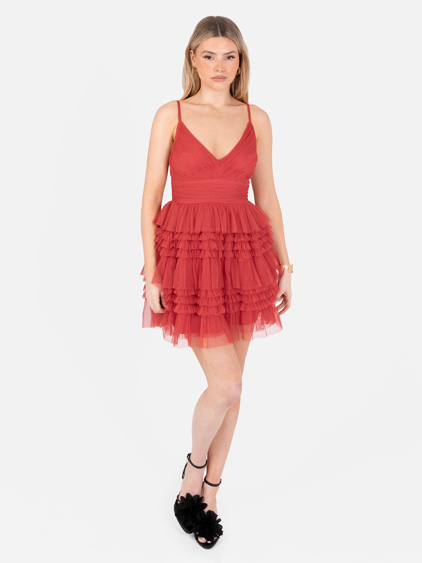 Anaya With Love Recycled Red Ruffle Cami Mini Dress