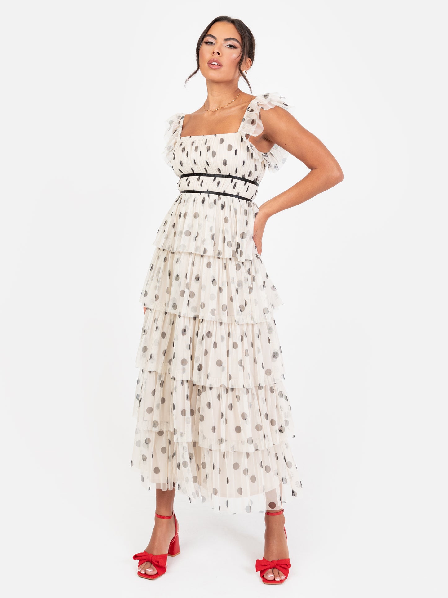 Anaya With Love Recycled Polka Dot Tiered Midaxi Dress