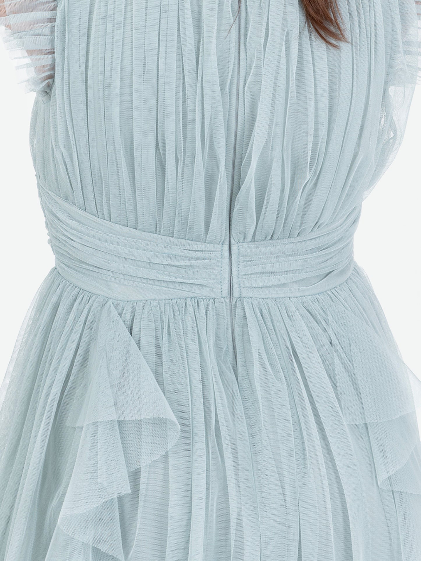 Anaya With Love Recycled Cloud Blue V Neck Midaxi Dress with Waterfall Ruffle Detail