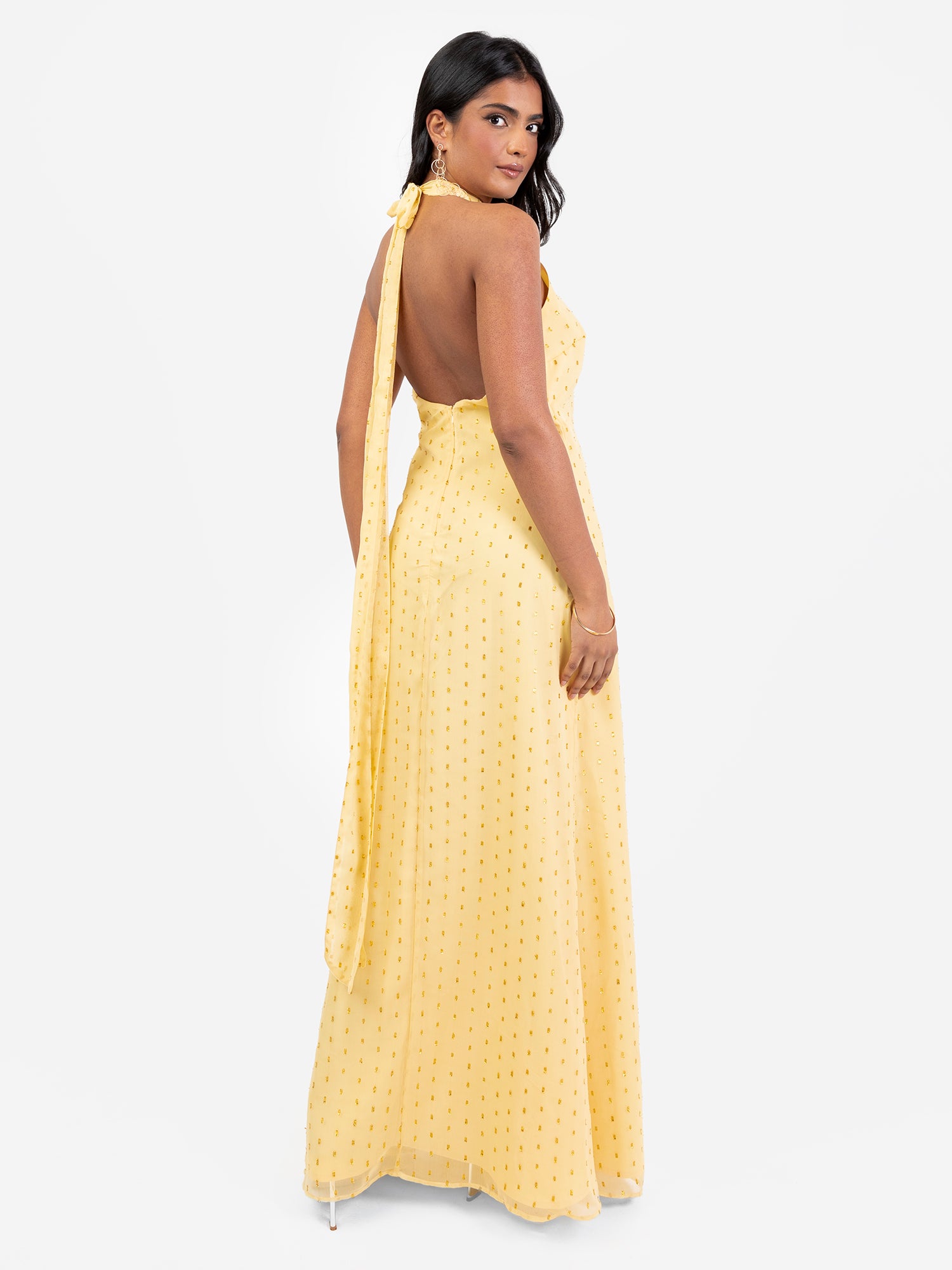 halter neck yellow maxi dress Vila halterneck maxi dress with tie neck in cornsilk yellow