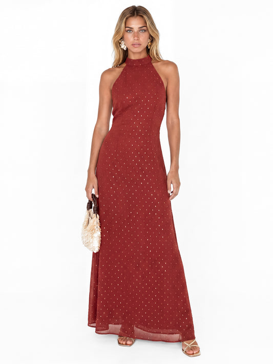 Anaya With Love Recycled Chilli Red Halter Neck & Open Back Maxi Dress