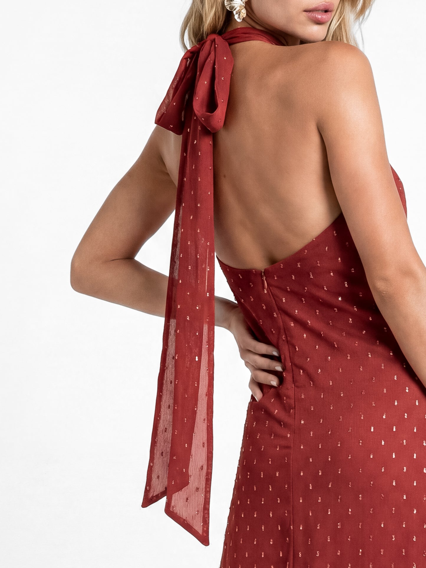 Anaya With Love Recycled Chilli Red Halter Neck & Open Back Maxi Dress